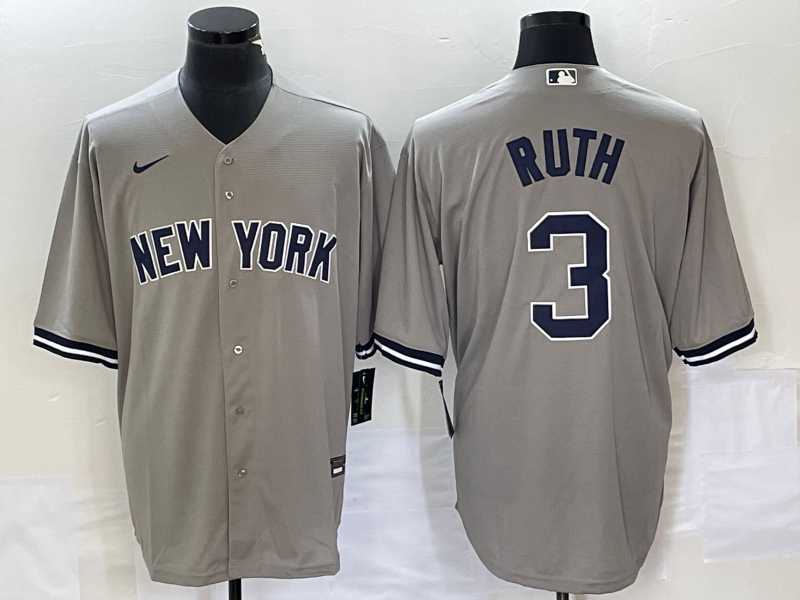 Men%27s New York Yankees #3 Babe Ruth Grey Stitched Cool Base Nike Jersey->los angeles dodgers->MLB Jersey